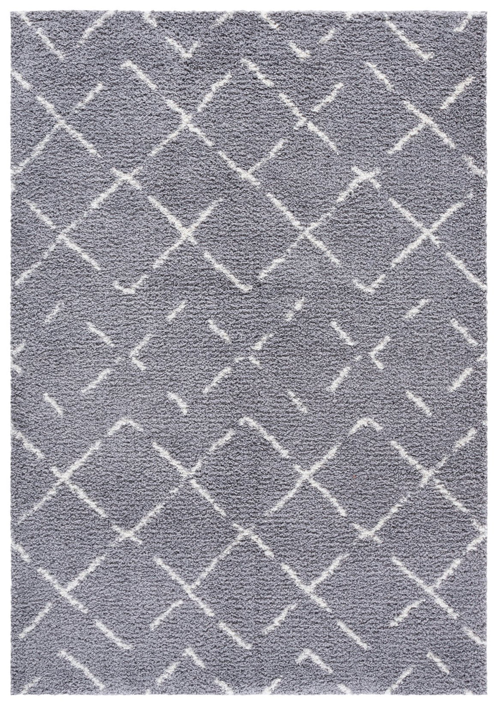 Safavieh Arizona Plush Shag Area Rug In Dark Grey & Ivory — Turkish Power-Loomed Geometric Scandinavian Comfort 8'-0" x 10'-0" ASG743G-8