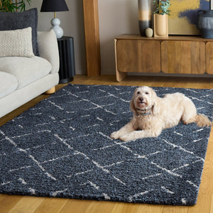 Safavieh Arizona Plush Shag Round Rug In Slate Blue & Ivory — Deep Pile, Turkish Power-Loomed Comfort And Texture 6'-7" x 6'-7" ASG743L-7R