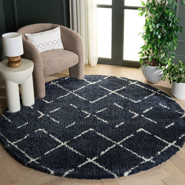 Safavieh Arizona Plush Shag Round Rug In Slate Blue & Ivory — Deep Pile, Turkish Power-Loomed Comfort And Texture 6'-7" x 6'-7" ASG743L-7R
