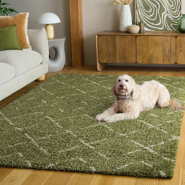 Safavieh Arizona Plush Shag Flokati Rug In Soothing Green & Ivory Tones, High-Pile Luxury For Cozy Spaces 3'-2" x 5'-0" ASG743X-3