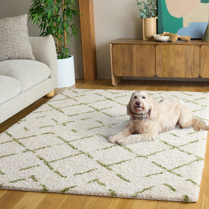 Safavieh Arizona Plush Shag Flokati Rug In Ivory And Green — Deep 1.625" Pile, Turkish Power-Loomed Comfort 6'-7" x 6'-7" ASG743Y-7SQ