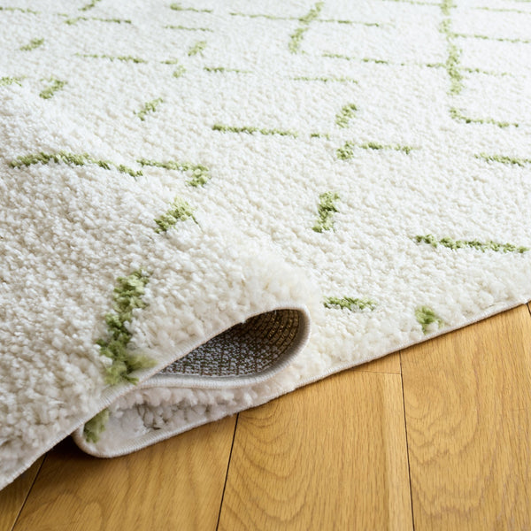 Safavieh Arizona Plush Shag Flokati Rug In Ivory And Green — Deep 1.625" Pile, Turkish Power-Loomed Comfort 6'-7" x 6'-7" ASG743Y-7SQ