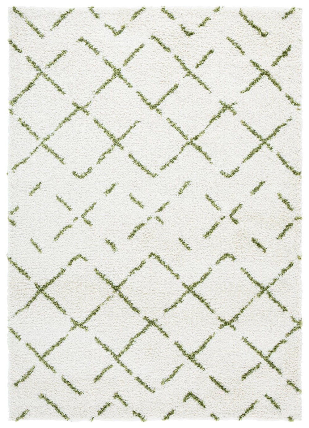 Safavieh Arizona Plush Shag Rug Ivory And Green Geometric Scandinavian Style Durable Power‑Loomed Comfort 8'-0" x 10'-0" ASG743Y-8