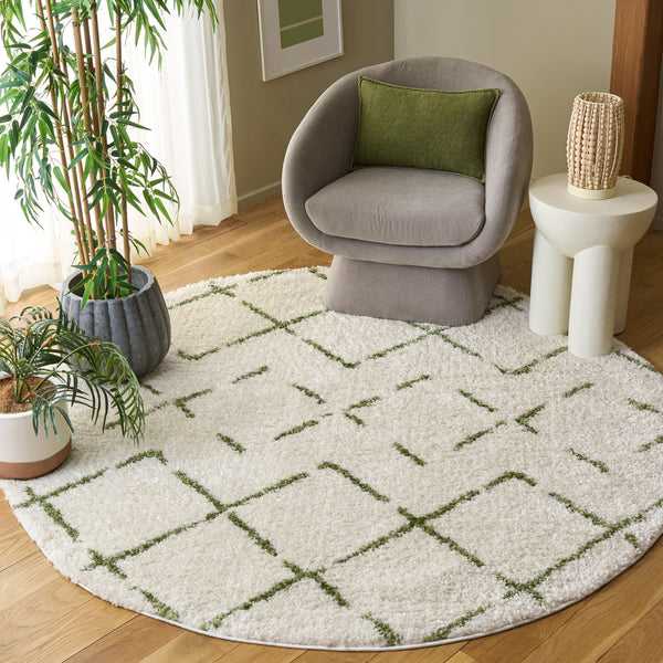 Safavieh Arizona Plush Shag Flokati Rug In Ivory And Green — Deep 1.625" Pile, Turkish Power-Loomed Comfort 6'-7" x 6'-7" ASG743Y-7SQ
