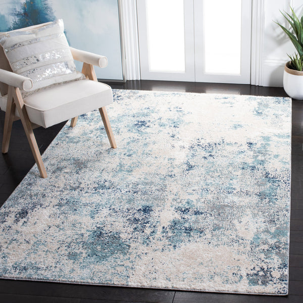 Safavieh Aston Contemporary Area Rug - Luxurious Soft Pile, Power-loomed Elegance For Modern Living Spaces Ivory ,Blue 80% Polypropylene,20% Polyester Asn710m-10