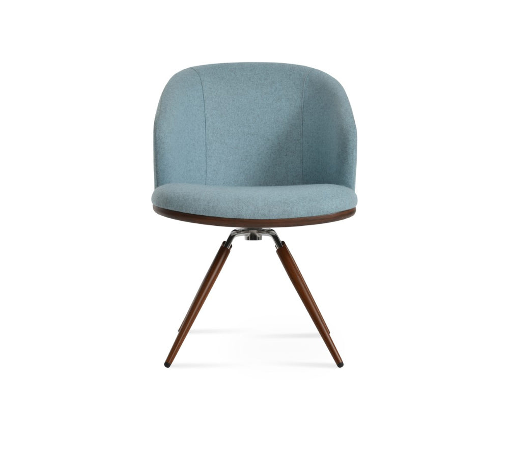 Soho Concept Athena Carrot Swivel Armchair - Premium Camira Wool Fabric, Stylish Metal Base, 10-year Guarantee Walnut,Blue Swivel. Solid Metal Top Part Connected To Four Tubular Legs Soho-concept-dining-chair-00726