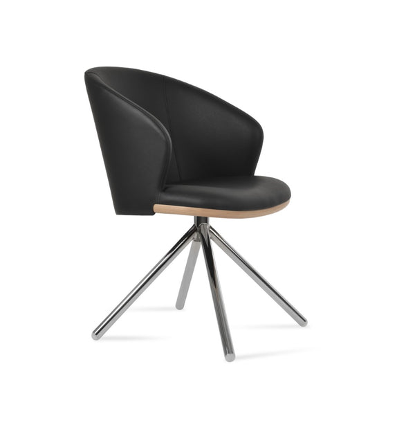Soho Concept Athena Stick Swivel Armchair – Stylish Leatherette Dining Chair With 2-year Guarantee, Soft Black Chrome,Black,Natural  Soho-concept-dining-chair-00720