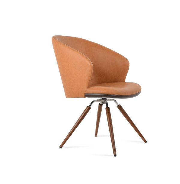 Soho Concept Athena Carrot Swivel Armchair - Modern Leatherette Dining Chair With 2-year Guarantee & Style Walnut,Chrome Swivel. Solid Metal Top Part Connected To Four Tubular Legs Soho-concept-dining-chair-00727