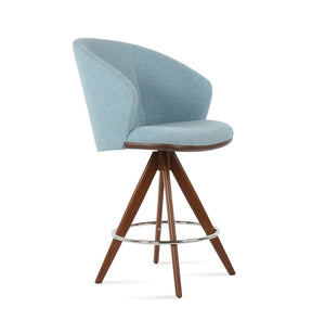 Soho Concept Athena Pyramid Barstools & Counterstools - Luxurious Wool Fabric, Solid Wood Base, 10-year Guarantee Walnut,Blue  Soho-concept-dining-chair-10434