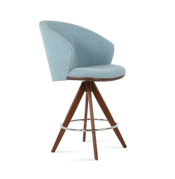 Soho Concept Athena Pyramid Barstools & Counterstools - Luxurious Wool Fabric, Solid Wood Base, 10-year Guarantee Walnut,Blue  Soho-concept-dining-chair-10434