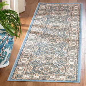 Safavieh Atlas Exquisite Runner Area Rug In Serene Blue And Ivory With Traditional Persian Motifs For Elegance Blue ,Ivory Viscose Pile Atl675l-24