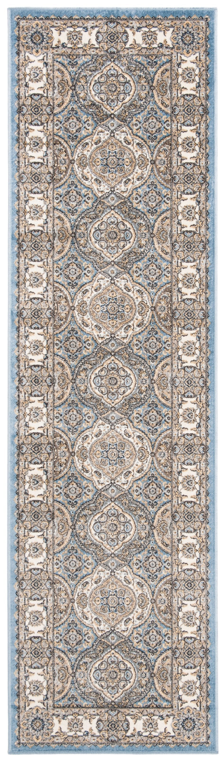 Safavieh Atlas Exquisite Runner Area Rug In Serene Blue And Ivory With Traditional Persian Motifs For Elegance Blue ,Ivory Viscose Pile Atl675l-24