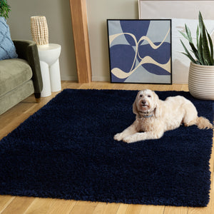 Safavieh Atlantis Luxury Navy Shag Rug — Plush Flokati Texture, Power-Loomed In Turkey For Cozy Elegance 6'-7" x 6'-7" ATS100N-7SQ