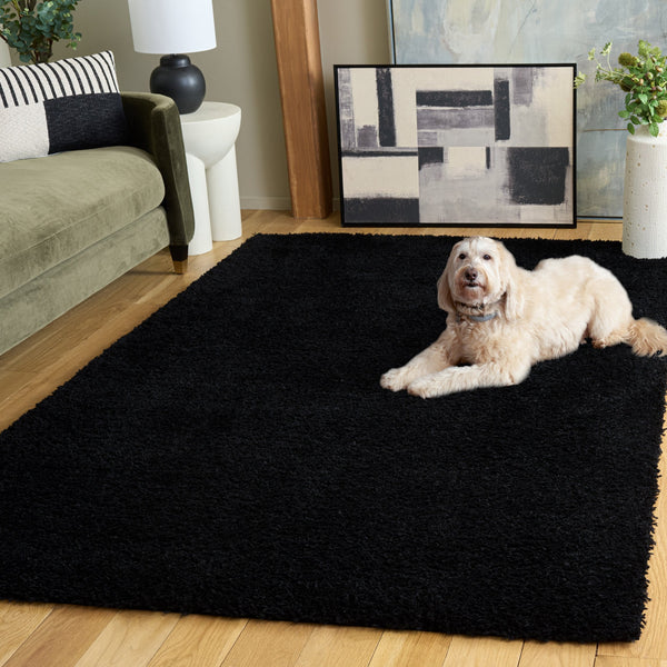 Safavieh Atlantis Plush Black Round Shag Rug — Power-Loomed Turkish Flokati Texture, Durable Luxury 6'-7" x 6'-7" ATS100Z-7R