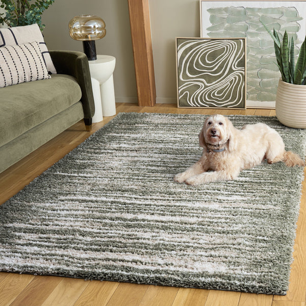 Safavieh Atlantis Plush Shag Rug Green Ivory — Flokati-Inspired High Pile, Soft Polyester Luxury For Home 6'-7" x 6'-7" ATS104Y-7SQ