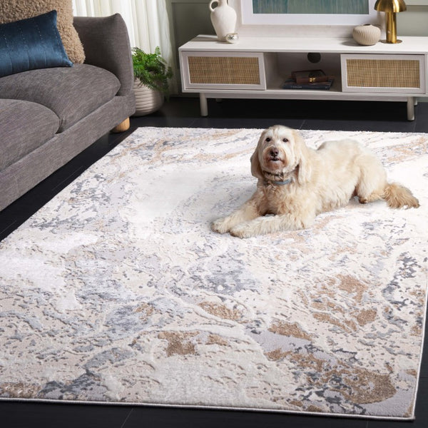 Safavieh Aura Power Loomed Geometric Area Rug Plush Transitional Accent for Living Spaces Beige AUA200B-5