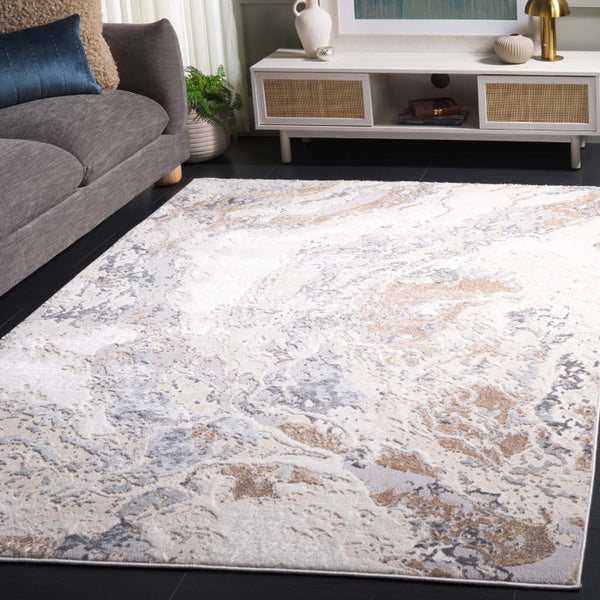 Safavieh Aura Power Loomed Geometric Area Rug Plush Transitional Accent for Living Spaces Beige AUA200B-5
