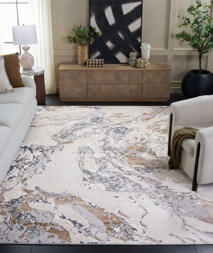 Safavieh Aura Oval 7X10 Rug Beige Grey – Low-Profile Power-Loomed Area Rug, Durable Blend, Modern Abstract AUA200B-7