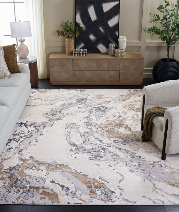 Safavieh Aura Oval 7X10 Rug Beige Grey – Low-Profile Power-Loomed Area Rug, Durable Blend, Modern Abstract AUA200B-7