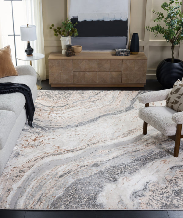 Safavieh Aura Oval 7X10 Rug Beige Grey — Low-Profile Power-Loomed Turkish Blend, Durable Contemporary Texture AUA201B-7