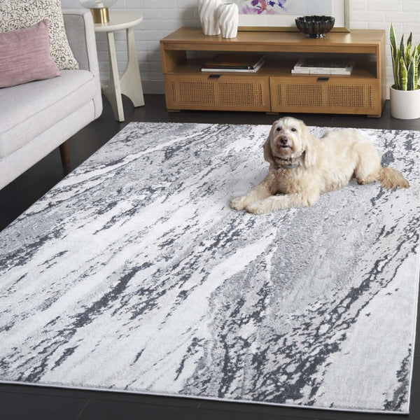 Safavieh Aura Power Loomed Ivory Grey Transitional Area Rug Low Pile Living Room Floor Accent AUA202H-6