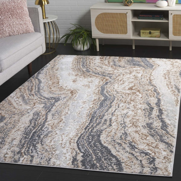 Safavieh Aura Geometric Area Rug Power Loomed in Turkey for Modern and Transitional Living Rooms Beige 5'-3" x 7'-0" AUA203B-5