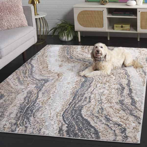 Safavieh Aura Geometric Area Rug Power Loomed in Turkey for Modern and Transitional Living Rooms Beige 6'-0" x 9'-0" AUA203B-6