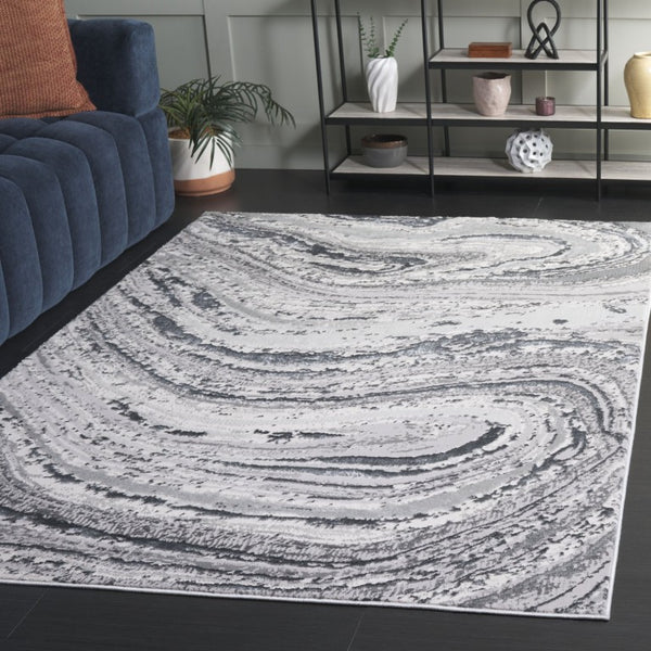 Safavieh Aura Power Loomed Geometric Area Rug Neutral Tones for Modern Living Spaces Off-White 5'-3" x 7'-0" AUA204F-5