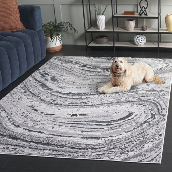 Safavieh Aura Power Loomed Geometric Area Rug Neutral Tones for Modern Living Spaces Off-White 6'-0" x 9'-0" AUA204F-6