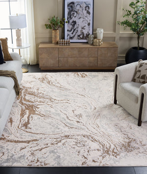 Safavieh Aura Oval 7X10 Beige Grey-Ivory Rug — Power-Loomed Low-Profile Contemporary Area Rug, Durable Elegance AUA207B-7