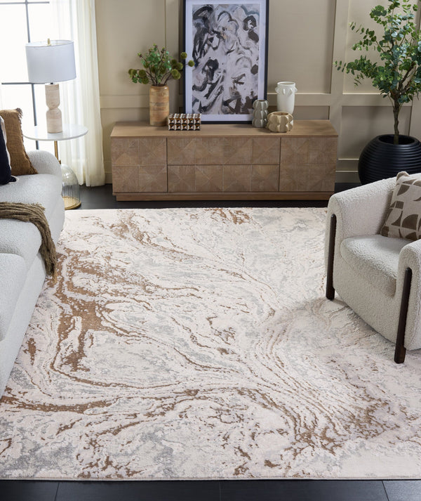 Safavieh Aura Oval 7X10 Beige Grey-Ivory Rug — Power-Loomed Low-Profile Contemporary Area Rug, Durable Elegance AUA207B-7