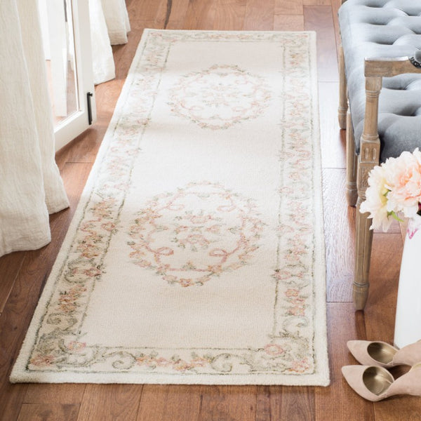 Safavieh Aubusson Hand Tufted Wool Floral Rug Old World Ivory Blush Living Room Accent 2'-3" x 10'-0" AUB102A-210