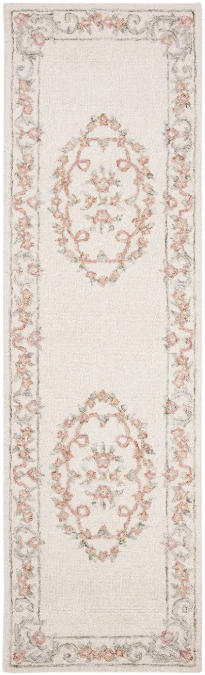 Safavieh Aubusson Hand Tufted Wool Floral Rug Old World Ivory Blush Living Room Accent 2'-3" x 6'-0" AUB102A-26