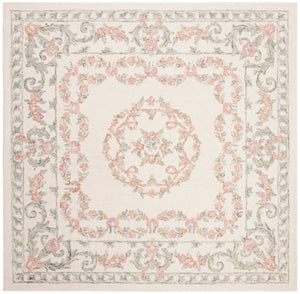 Safavieh Aubusson Hand Tufted Wool Floral Rug Old World Ivory Blush Living Room Accent 4'-0" x 4'-0" Square AUB102A-4SQ