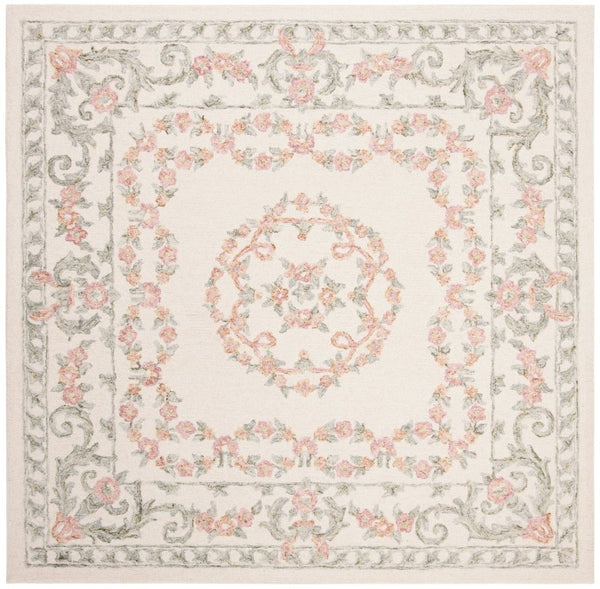 Safavieh Aubusson Hand Tufted Wool Floral Rug Old World Ivory Blush Living Room Accent 4'-0" x 4'-0" Square AUB102A-4SQ