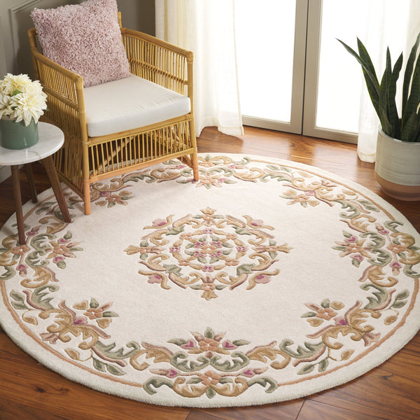 Safavieh Aubusson Hand-tufted Area Rug – Luxurious Ivory & Green Floral Design, Crafted For Timeless Elegance Ivory ,Green 80% Wool,20% Cotton Aub301a-28