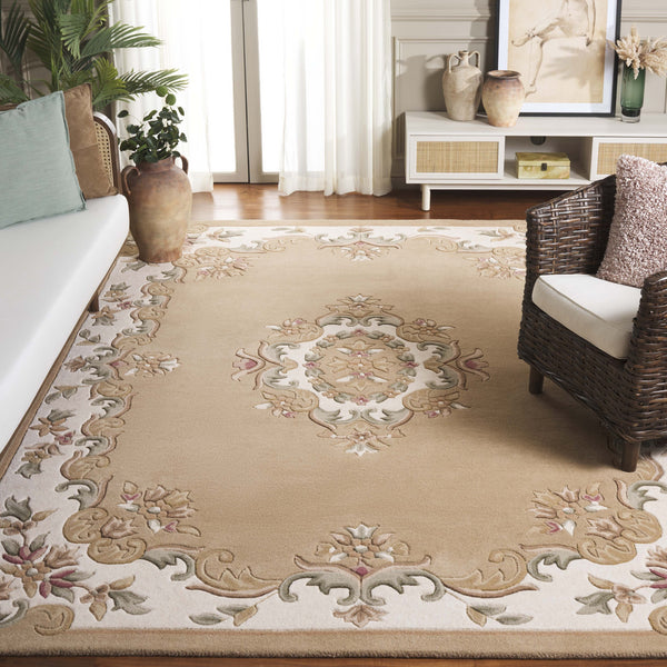 Safavieh Aubusson Hand-tufted Area Rug – Luxurious Ivory & Green Floral Design, Crafted For Timeless Elegance Beige ,Ivory 80% Wool,20% Cotton Aub301b-8