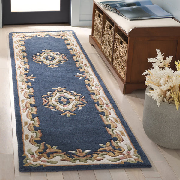 Safavieh Aubusson Elegant Hand-tufted Runner Rug In Grey And Ivory - Timeless Design For Any Space Dark Blue ,Ivory 80% Wool,20% Cotton Aub301l-28