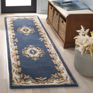 Safavieh Aubusson Hand Tufted Area Rug In Grey And Ivory - Timeless Elegance For Any Home Décor Style Dark Blue ,Ivory 80% Wool,20% Cotton Aub301l-8