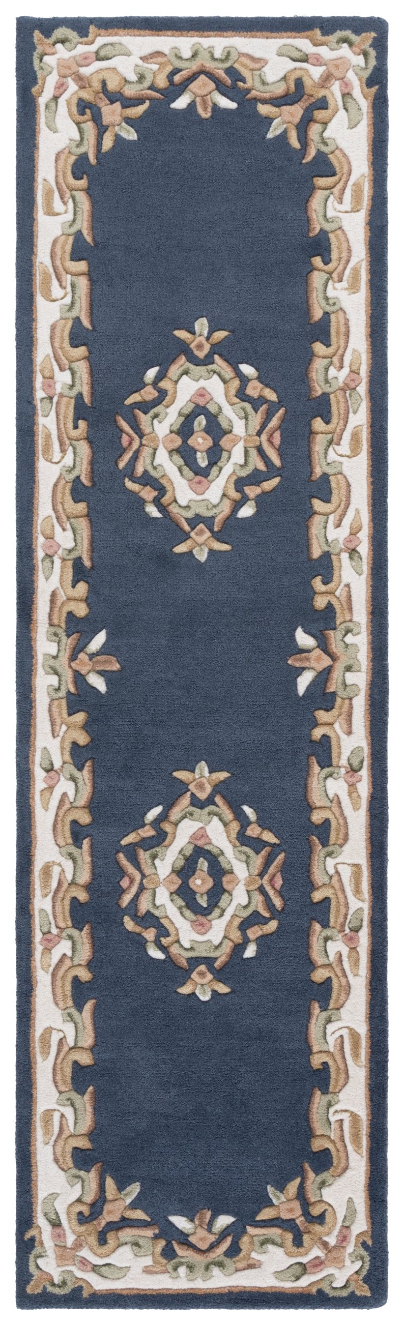 Safavieh Aubusson Hand Tufted Area Rug In Grey And Ivory - Timeless Elegance For Any Home Décor Style Dark Blue ,Ivory 80% Wool,20% Cotton Aub301l-8