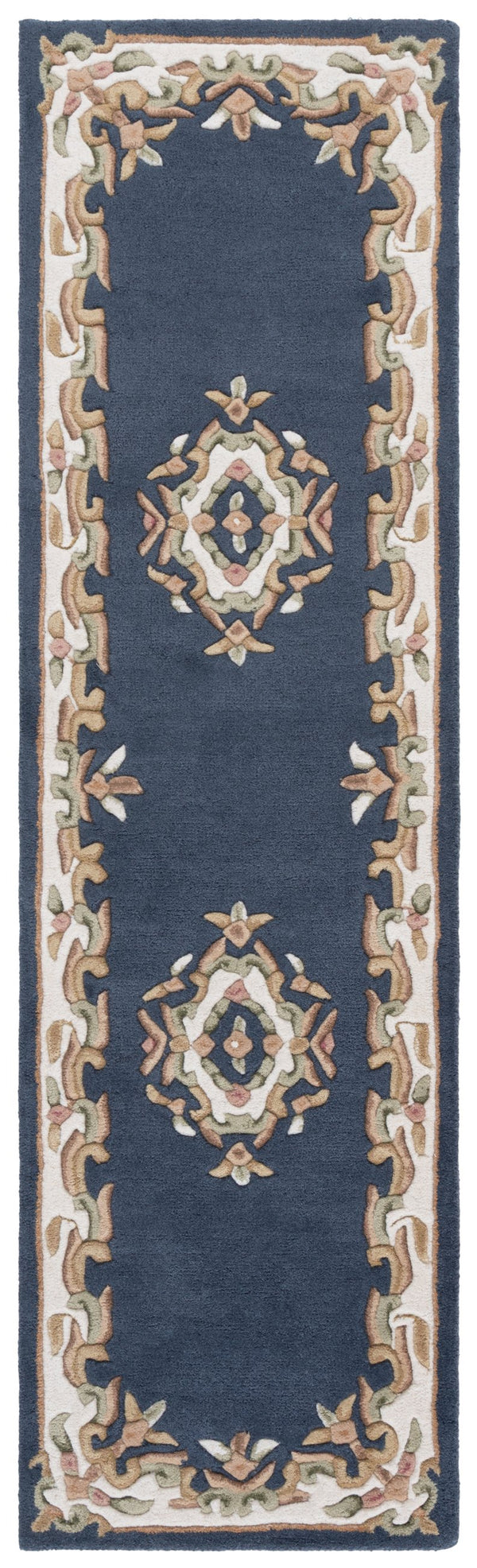 Safavieh Aubusson Hand Tufted Area Rug In Grey And Ivory - Timeless Elegance For Any Home Décor Style Dark Blue ,Ivory 80% Wool,20% Cotton Aub301l-8