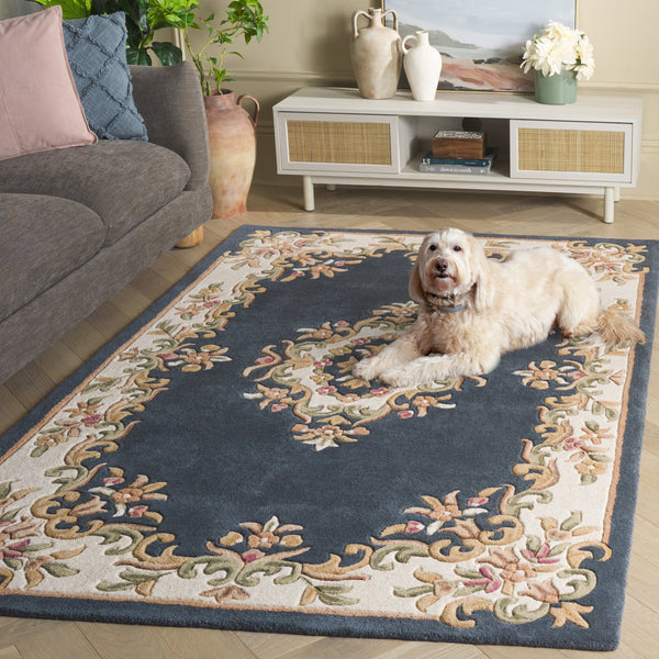 Safavieh Aubusson Hand Tufted Area Rug In Grey And Ivory - Timeless Elegance For Any Home Décor Style Dark Blue ,Ivory 80% Wool,20% Cotton Aub301l-8