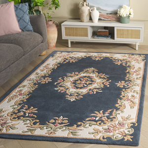 Safavieh Aubusson Elegant Hand-tufted Runner Rug In Grey And Ivory - Timeless Design For Any Space Dark Blue ,Ivory 80% Wool,20% Cotton Aub301l-5