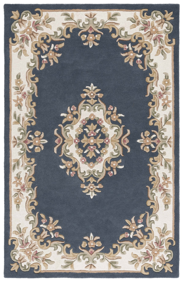 Safavieh Aubusson Elegant Hand-tufted Runner Rug In Grey And Ivory - Timeless Design For Any Space Dark Blue ,Ivory 80% Wool,20% Cotton Aub301l-5