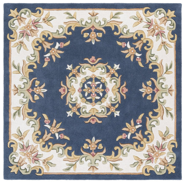 Safavieh Aubusson Hand Tufted Area Rug In Grey And Ivory - Timeless Elegance For Any Home Décor Style Dark Blue ,Ivory 80% Wool,20% Cotton Aub301l-8