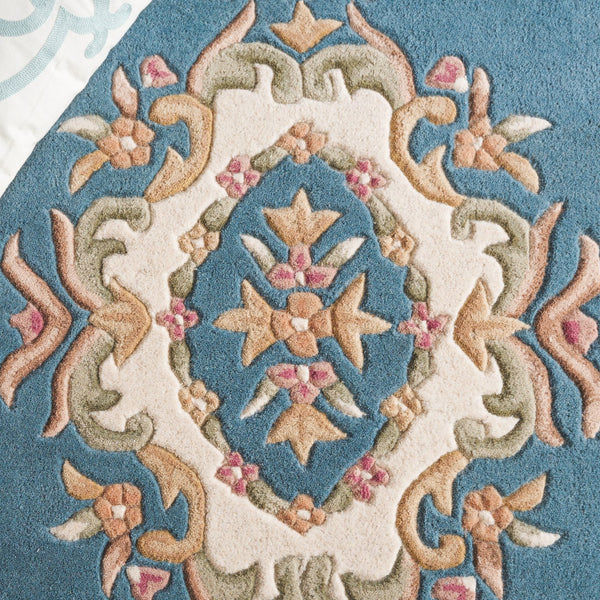 Safavieh Aubusson Hand-tufted Area Rug – Luxurious Ivory & Green Floral Design, Crafted For Timeless Elegance Blue ,Ivory 80% Wool,20% Cotton Aub301m-5