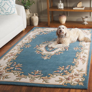 Safavieh Aubusson Hand-tufted Area Rug – Luxurious Ivory & Green Floral Design, Crafted For Timeless Elegance Blue ,Ivory 80% Wool,20% Cotton Aub301m-5