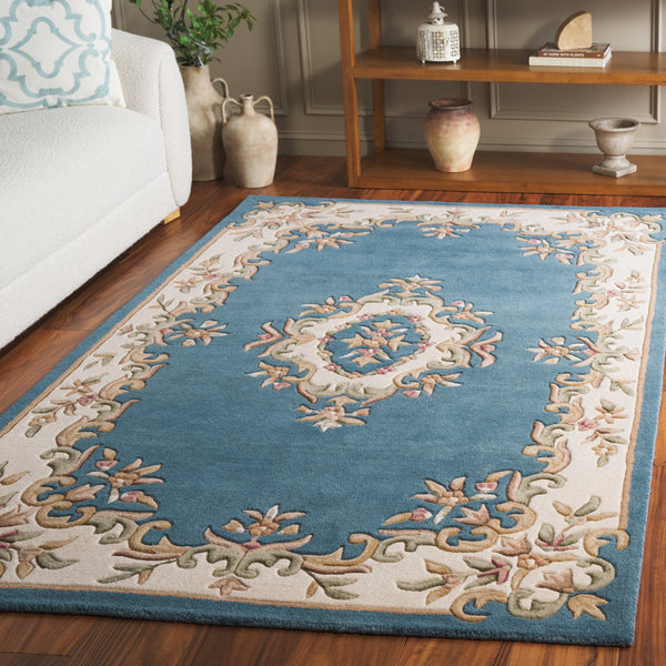Safavieh Aubusson Hand-tufted Area Rug – Luxurious Ivory & Green Floral Design, Crafted For Timeless Elegance Blue ,Ivory 80% Wool,20% Cotton Aub301m-5