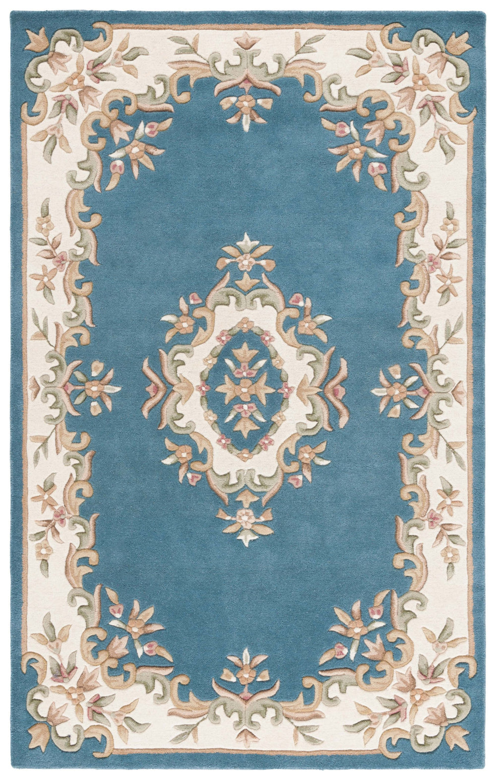 Safavieh Aubusson Hand-tufted Area Rug – Luxurious Ivory & Green Floral Design, Crafted For Timeless Elegance Blue ,Ivory 80% Wool,20% Cotton Aub301m-5