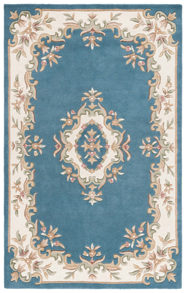 Safavieh Aubusson Hand-tufted Area Rug – Luxurious Ivory & Green Floral Design, Crafted For Timeless Elegance Blue ,Ivory 80% Wool,20% Cotton Aub301m-5